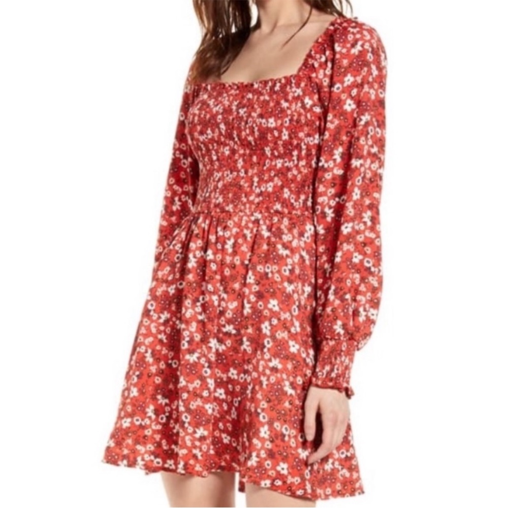 Band of Gypsies Red Floral Smock Dress Size Small